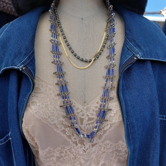 Gorgeous Vintage Style Handmade Beaded Safety Pin Statement Necklace - Picture 2 of 5